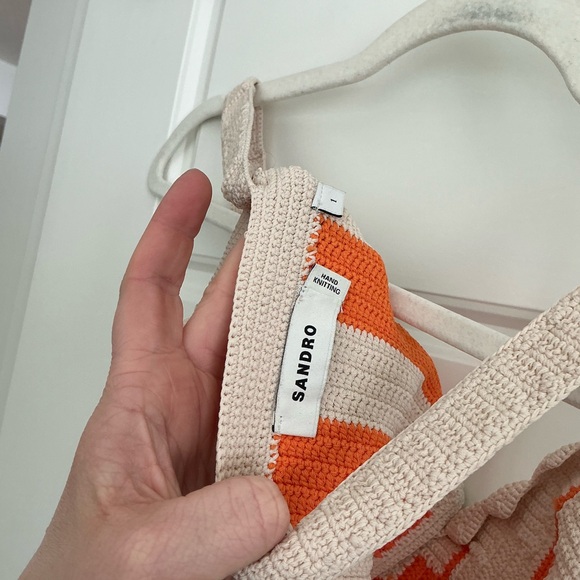 Sandro Cream & Orange Crochet Crop Tank - Picture 3 of 4